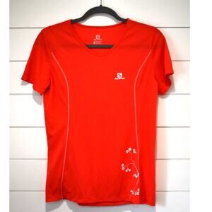 Salomon Actilite Top Size Small Women's Short Sleeve Bright Orange Pink Floral